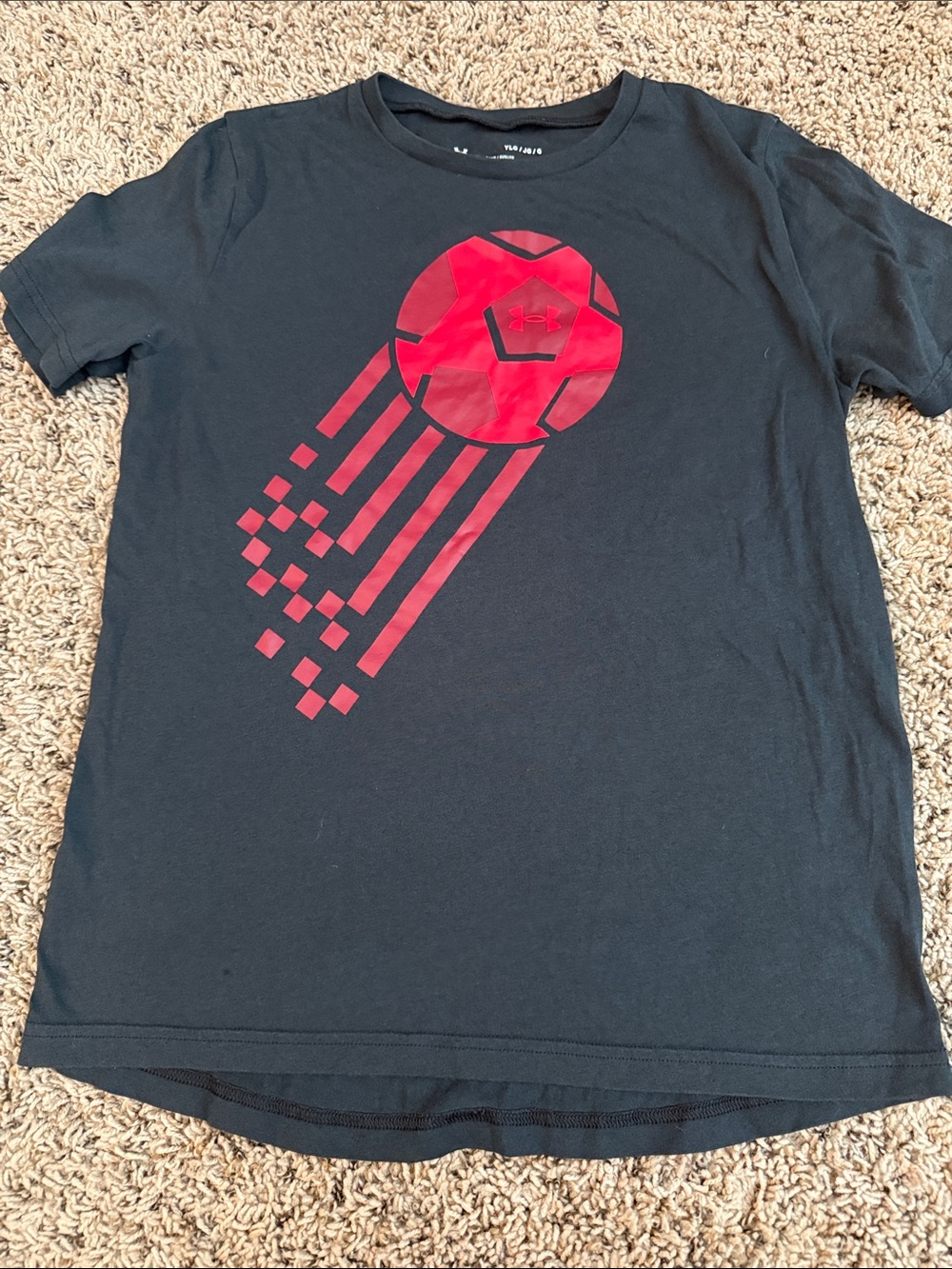 Under Armour Black Short Sleeve Tee with Red Soccer Graphic
